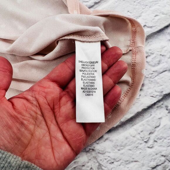 Adriana Papell Sleeveless Shirt Blouse Medium Pink Polka Dot Ruffle Tie Neck‎ - Picture 5 of 9